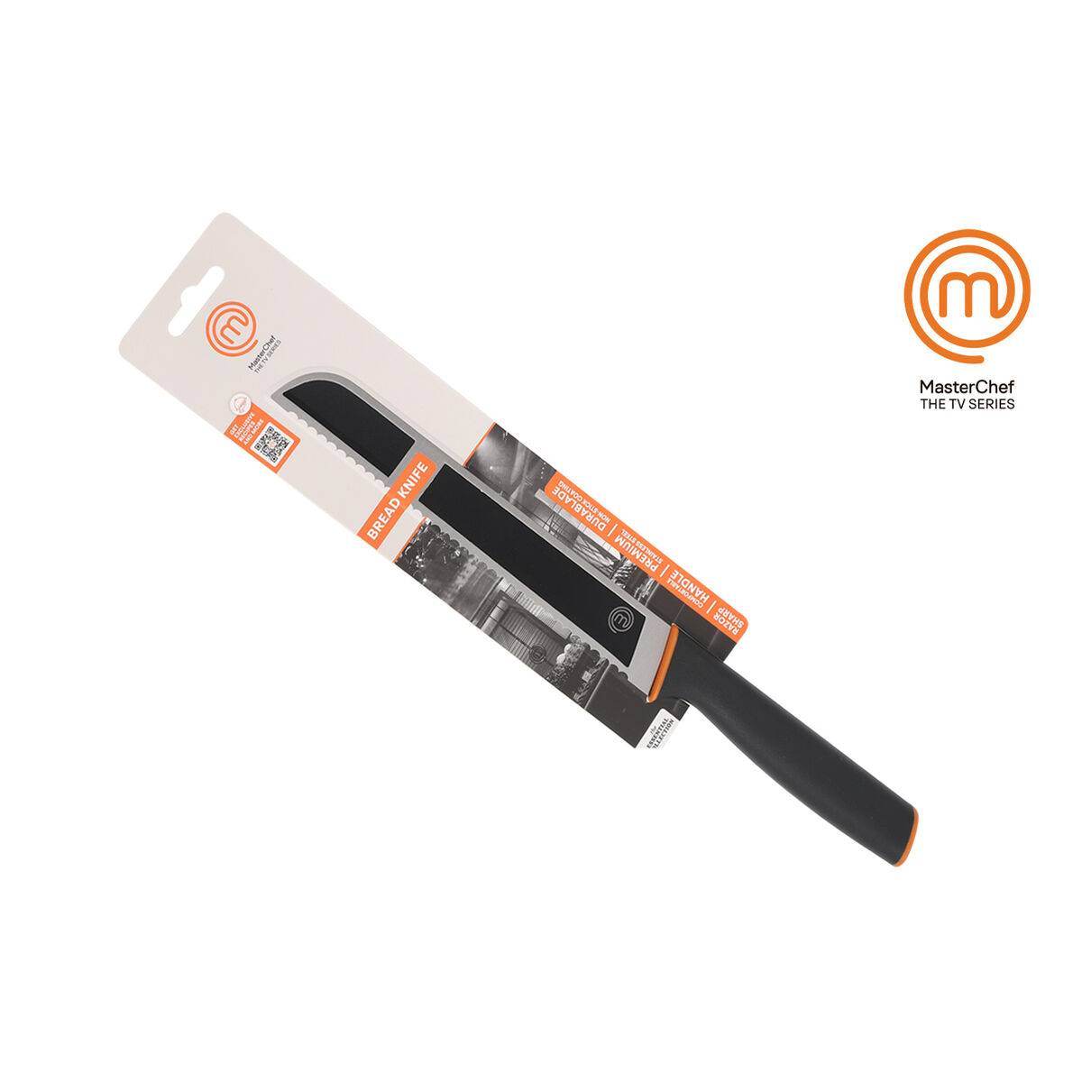 Cuchillo para Pan MasterChef Acero Inoxidable 20 cm Negro Plateado (12 Unidades)