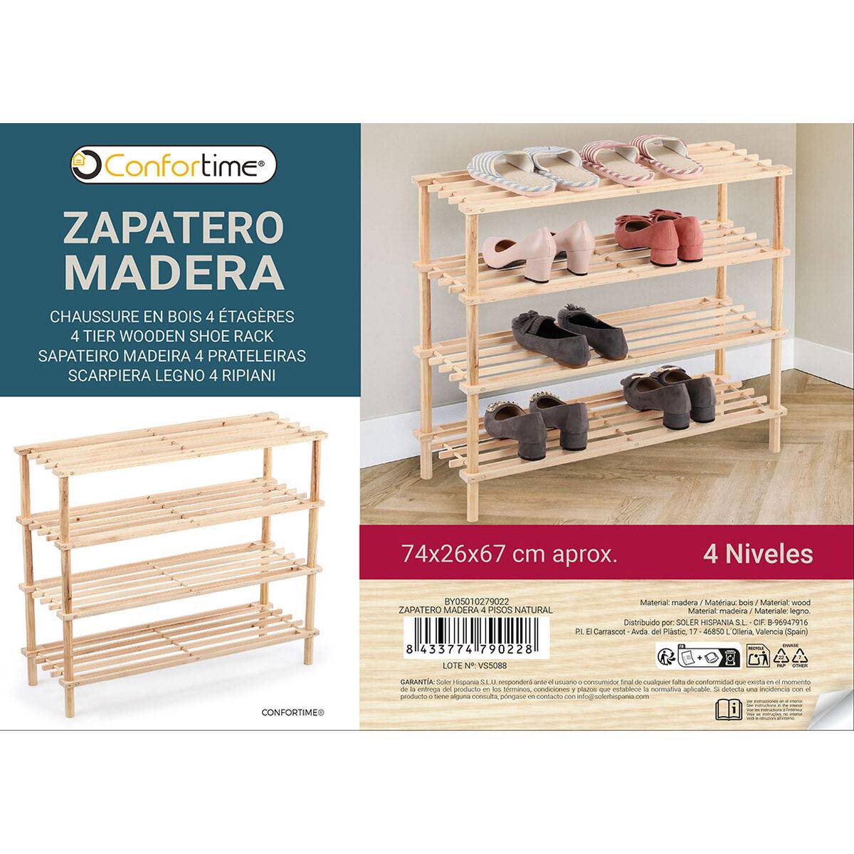 Zapatero Confortime Natural Madera 74 x 26 x 67 cm (6 Unidades)
