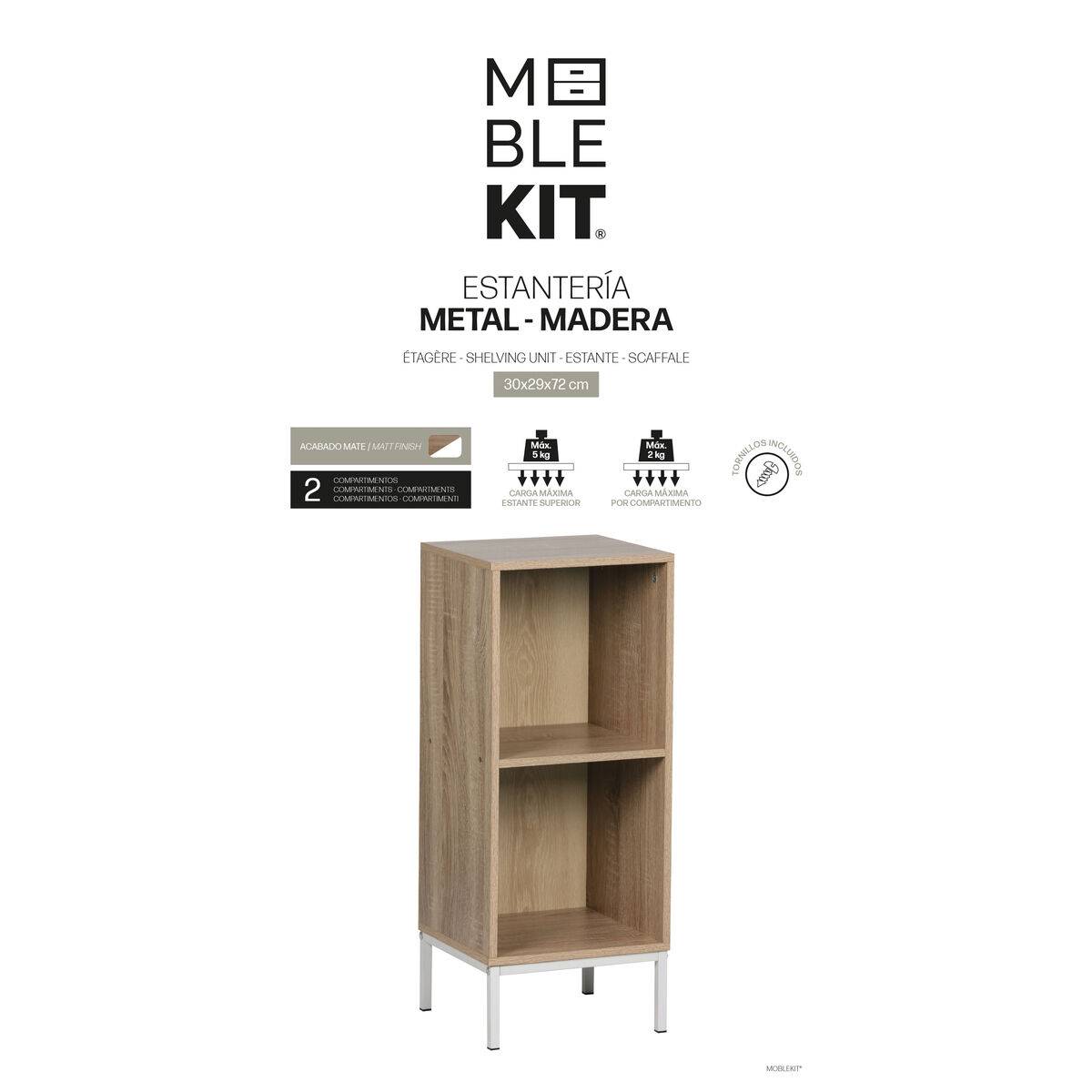 Estantería MobleKit Blanco Marrón Metal Madera MDF 30 x 29 x 72 cm (3 Unidades)