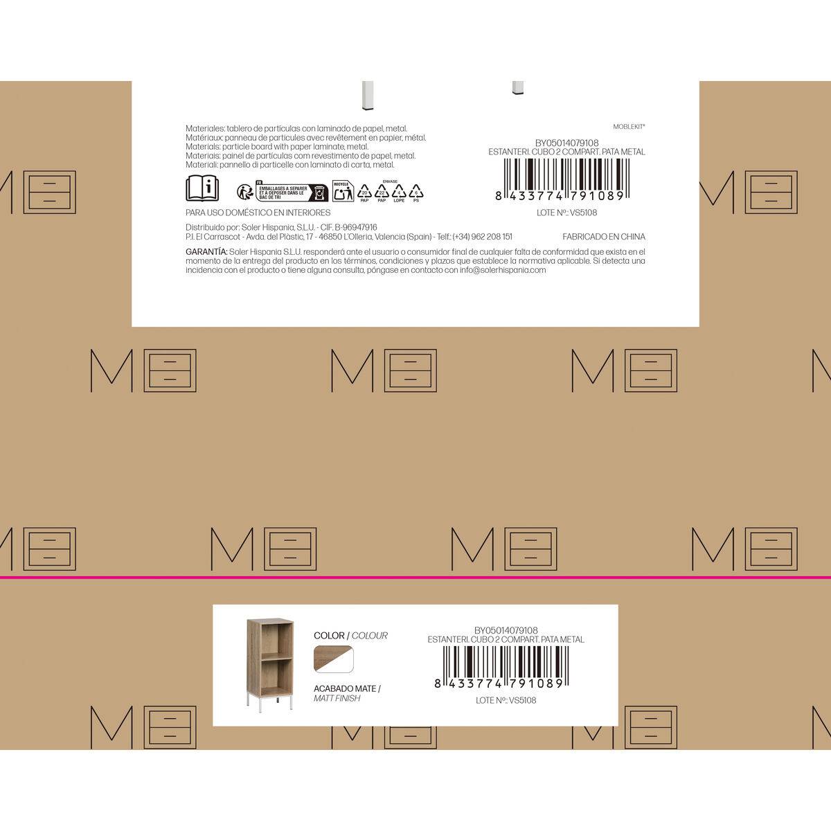 Estantería MobleKit Blanco Marrón Metal Madera MDF 30 x 29 x 72 cm (3 Unidades)