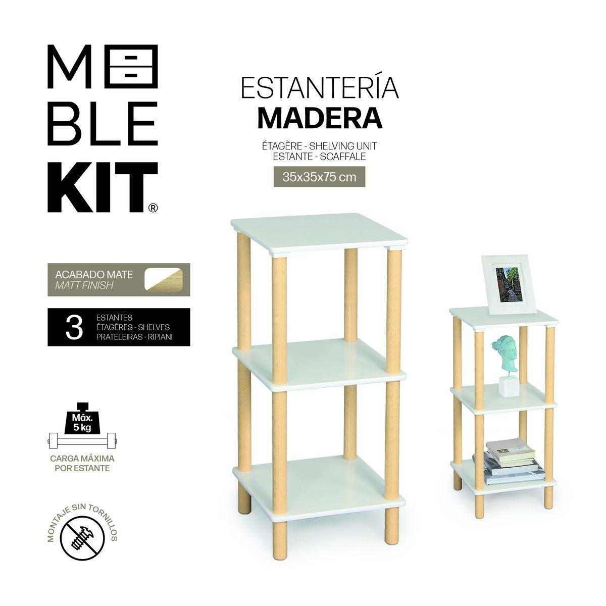 Estantería MobleKit Blanco Marrón Madera 35 x 35 x 75 cm (2 Unidades)