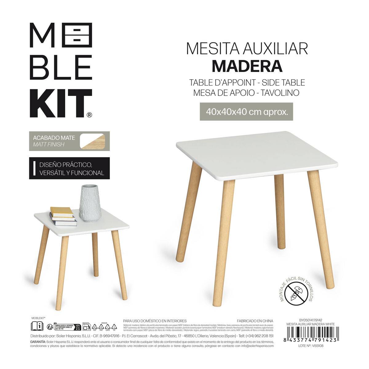 Mesa auxiliar MobleKit Blanco Marrón 40 x 40 x 40 cm (2 Unidades)