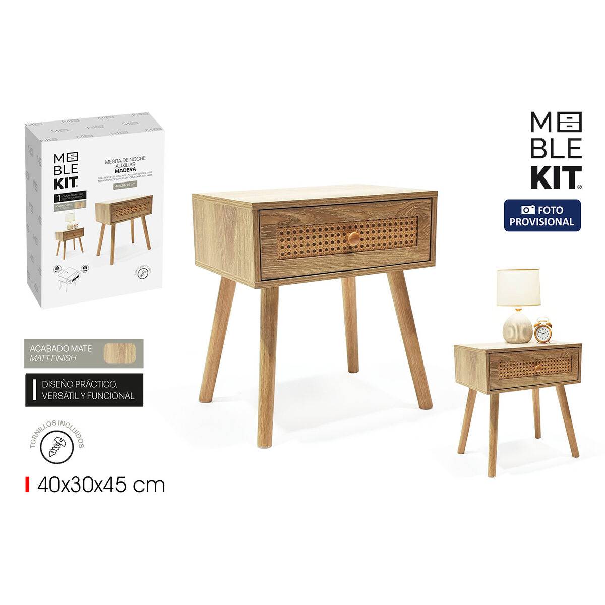Mesita de Noche MobleKit Marrón 40 x 30 x 45 cm (2 Unidades)