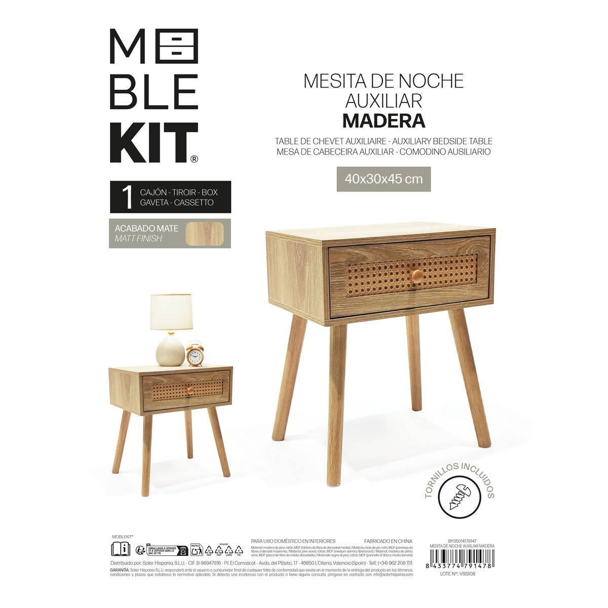 Mesita de Noche MobleKit Marrón 40 x 30 x 45 cm (2 Unidades)
