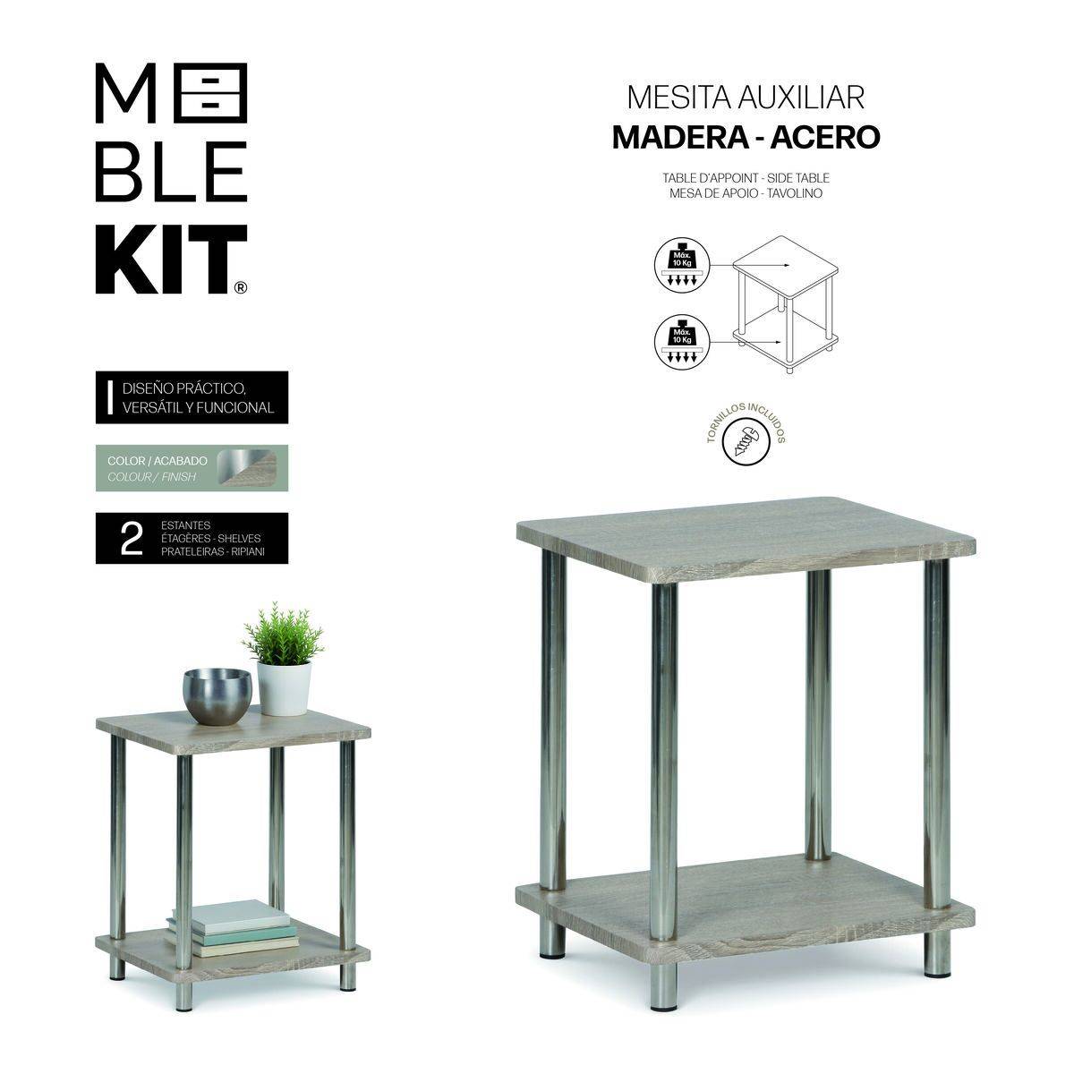 Mesa auxiliar MobleKit Marrón Plateado 34 x 29,5 x 41 cm (4 Unidades)