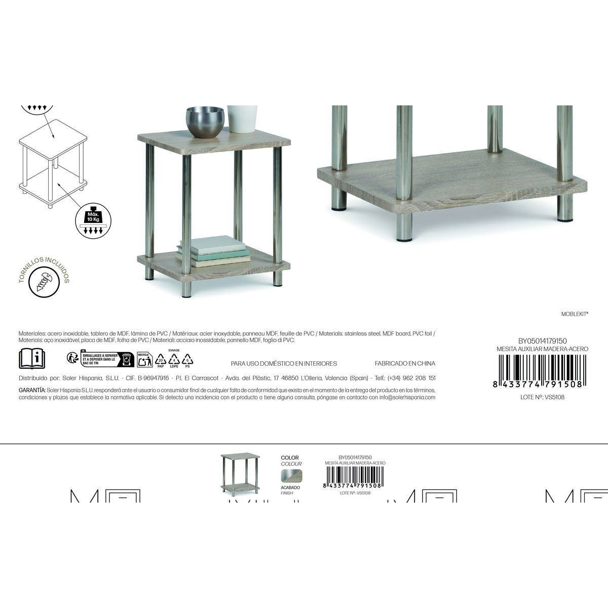 Mesa auxiliar MobleKit Marrón Plateado 34 x 29,5 x 41 cm (4 Unidades)