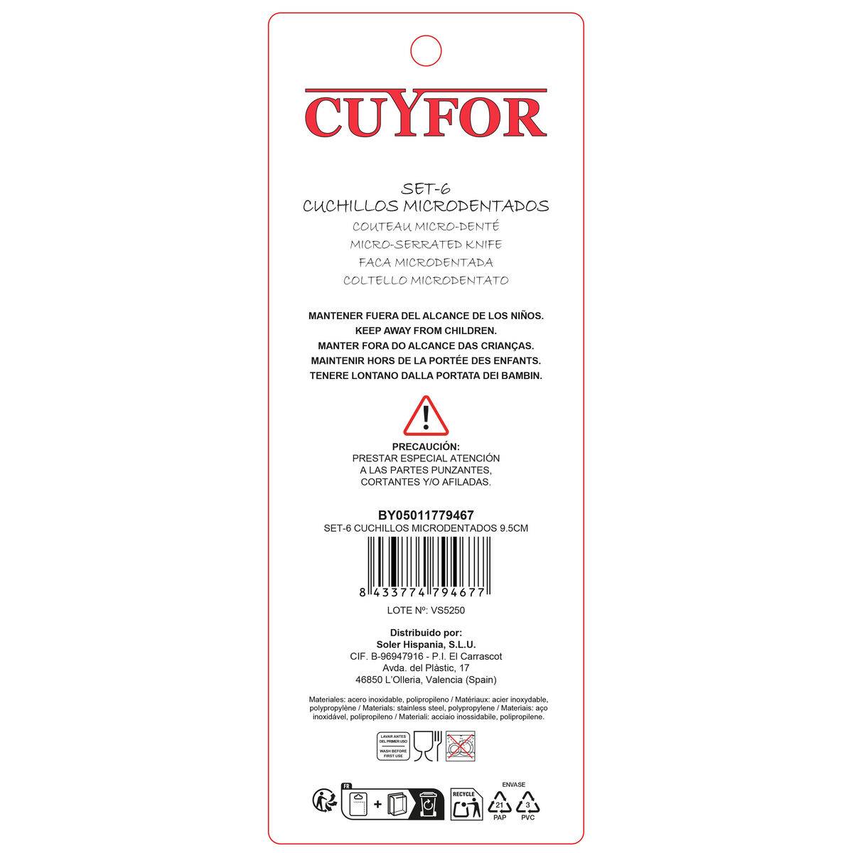Set de Cuchillos Cuyfor Negro Plateado Acero Inoxidable Polipropileno 6 Piezas (24 Unidades)