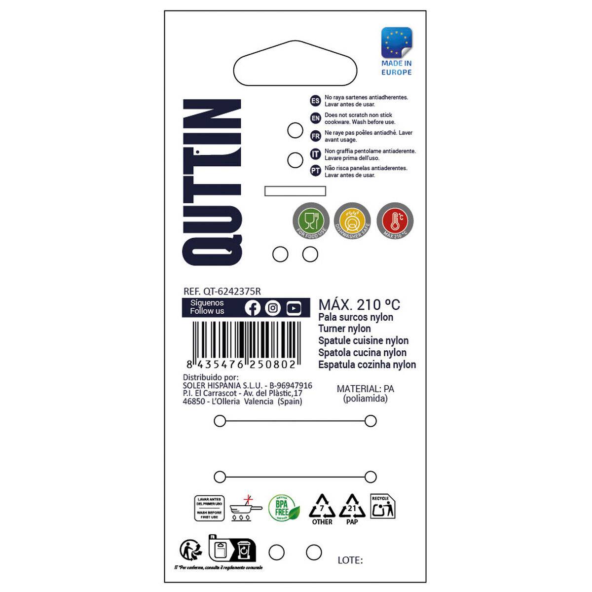 Espátula de Cocina Quttin Negro Nailon 30 x 7 x 3 cm (24 Unidades)
