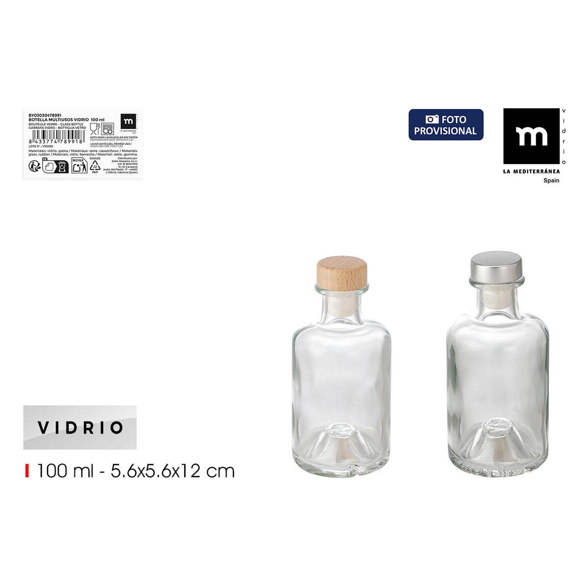 Botella de Cristal La Mediterránea Vidrio 100 ml (24 Unidades)