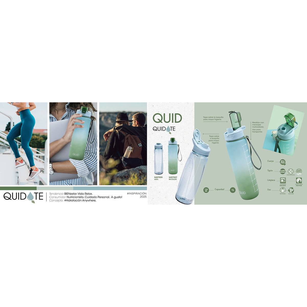 Botella de Agua Quid Quidate Azul Plástico 720 ml (12 Unidades)