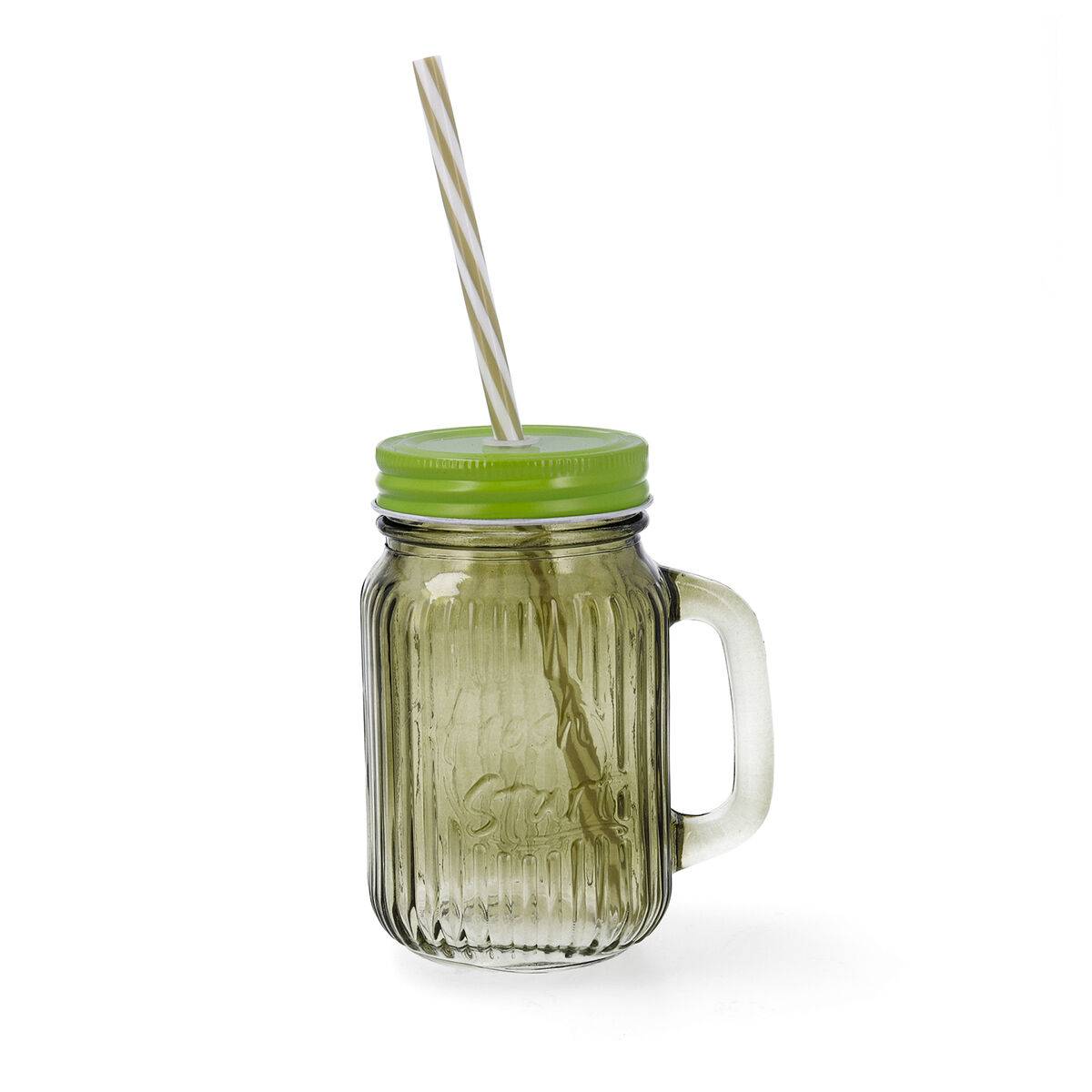 Jarra con Tapa y Pajita Quid Maison Verde Vidrio 450 ml (12 Unidades)