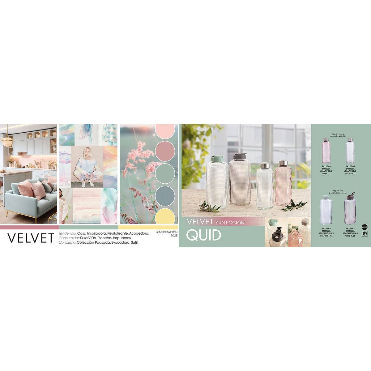 Botella de Agua Quid Velvet Rosa Vidrio 1 L (12 Unidades)