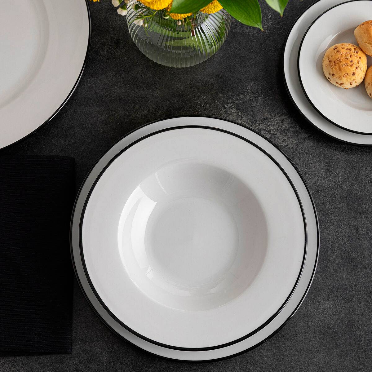 Plato de Postre Bidasoa Glacial Filo Blanco Cerámica Ø 19 cm (36 Unidades)