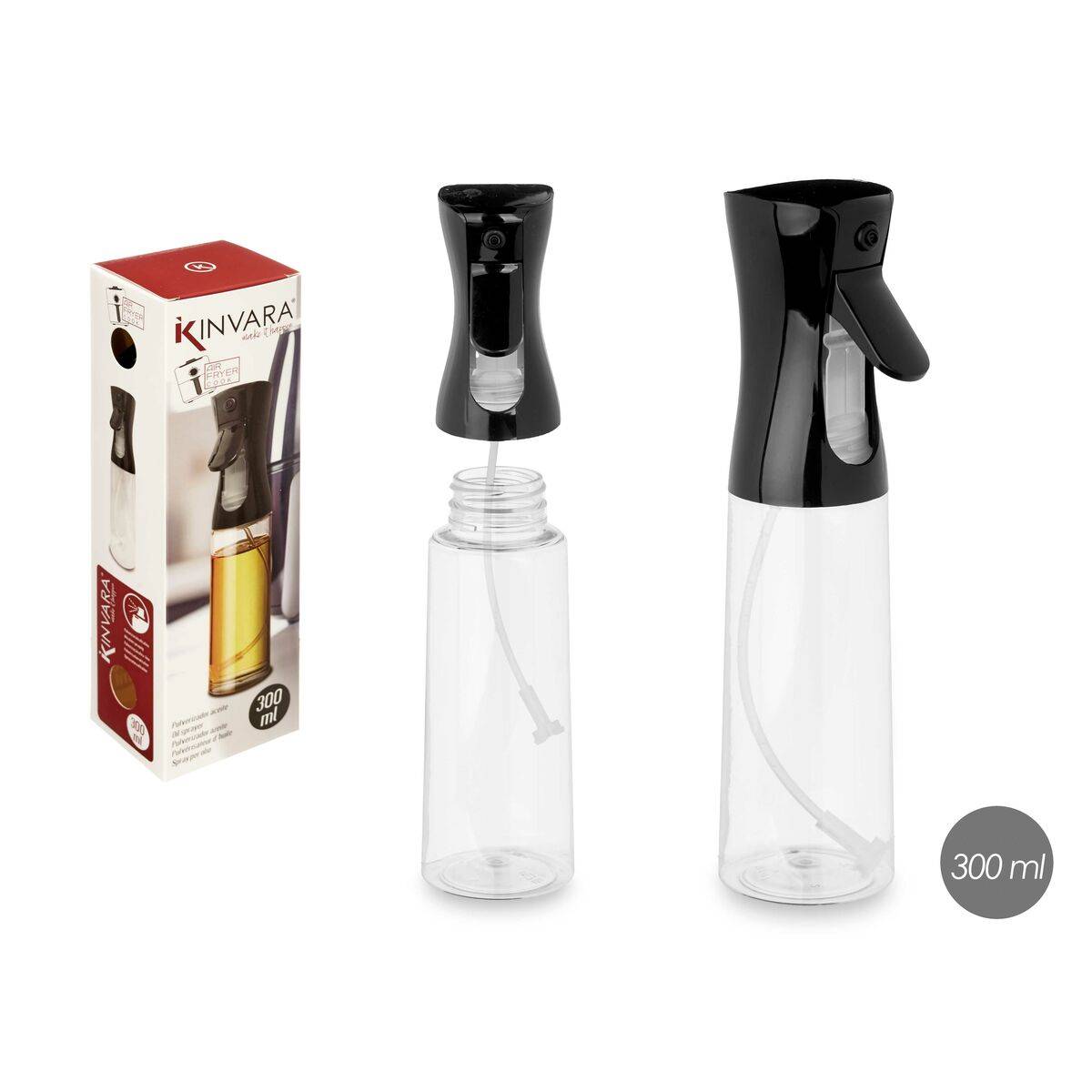 Pulverizador de Aceite o Vinagre Kinvara Negro Transparente Polietileno Polipropileno Poliestireno PET 300 ml 8 x 24 x 6 cm (12