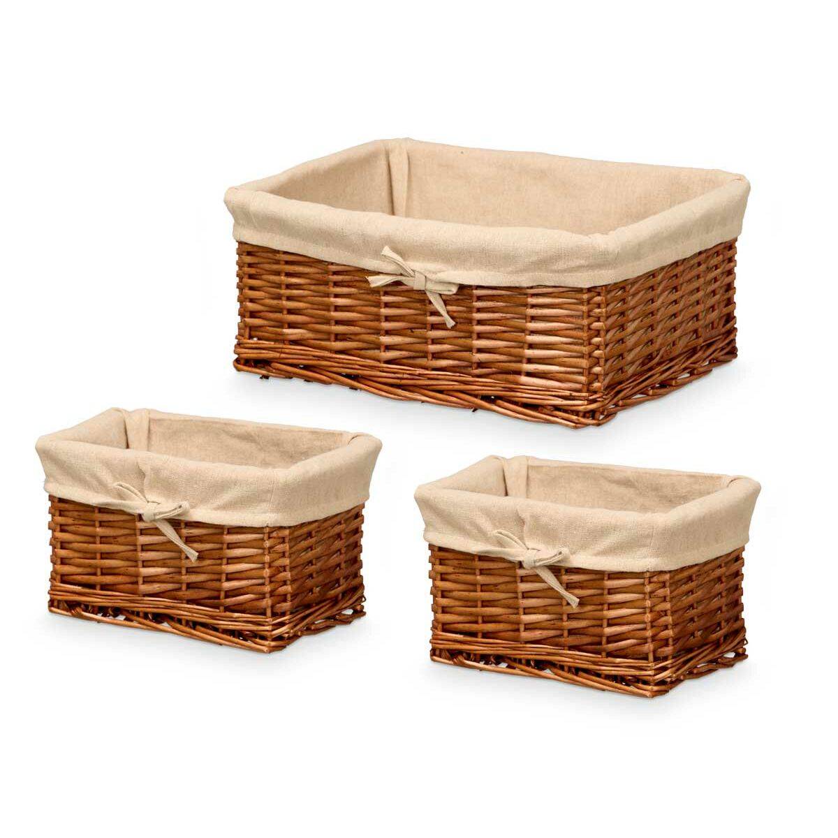 Juego de Cestos Kipit Poliéster Mimbre Tela 50 % algodón 39 x 16 x 30 cm 3 Piezas