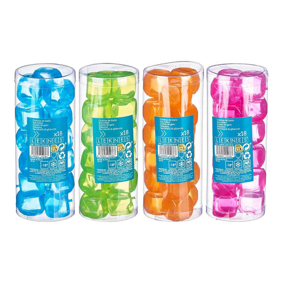 Cubitos refrigerantes reutilizables Leknes Azul Verde Naranja Rosa Polietileno Agua destilada 6,5 x 16 x 6,5 cm 18 Piezas (12 Un