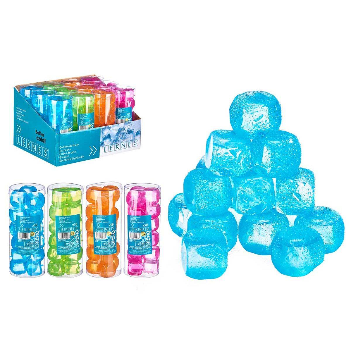 Cubitos refrigerantes reutilizables Leknes Azul Verde Naranja Rosa Polietileno Agua destilada 6,5 x 16 x 6,5 cm 18 Piezas (12 Un
