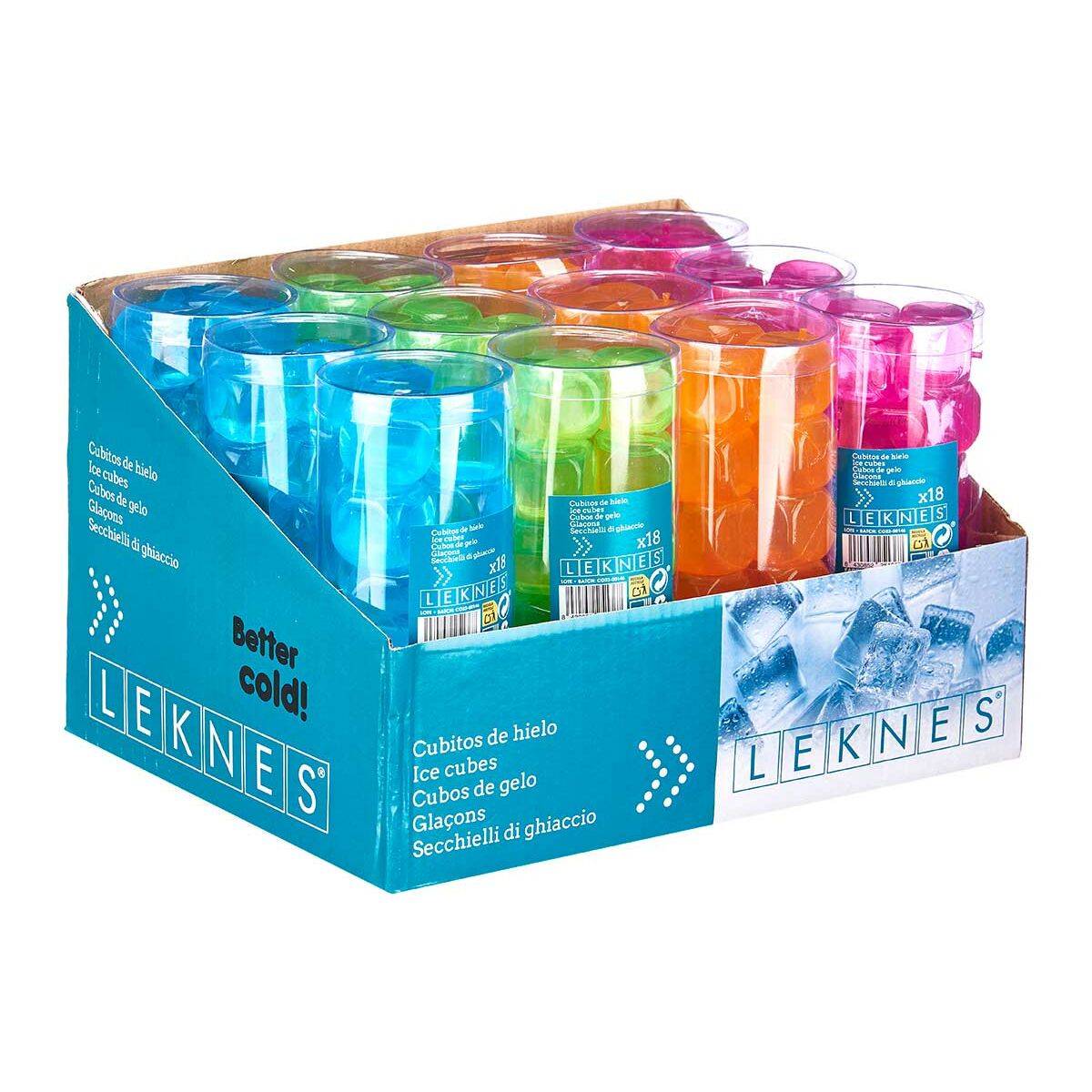 Cubitos refrigerantes reutilizables Leknes Azul Verde Naranja Rosa Polietileno Agua destilada 6,5 x 16 x 6,5 cm 18 Piezas (12 Un