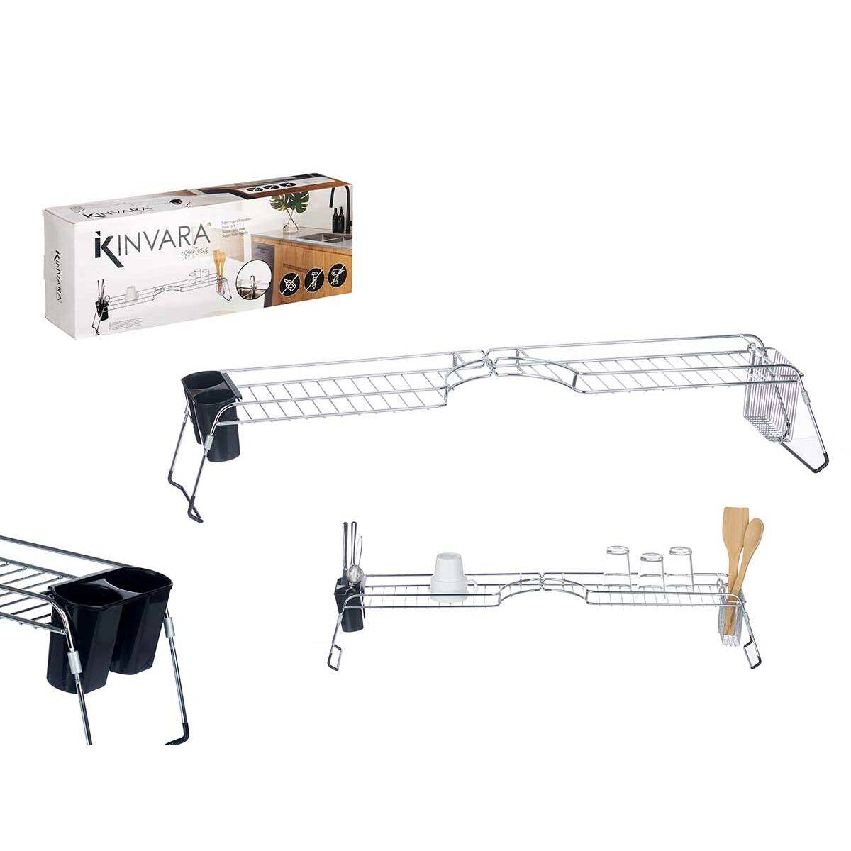 Escurreplatos Extensible para Fregadero Kinvara Negro Plateado 44 x 11 x 16 cm (4 Unidades)