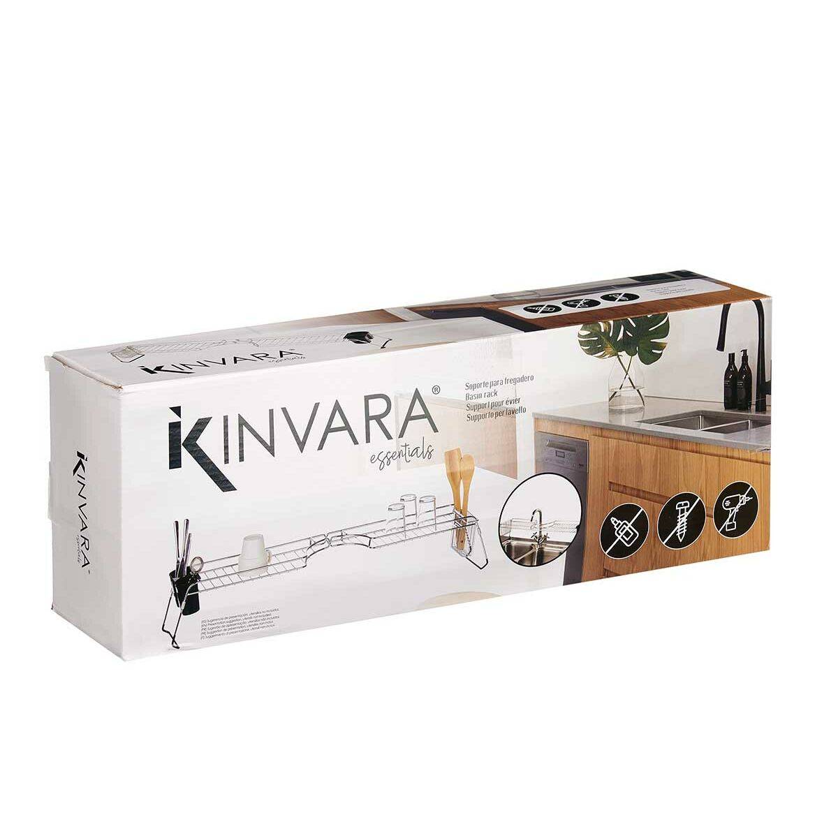 Escurreplatos Extensible para Fregadero Kinvara Negro Plateado 44 x 11 x 16 cm (4 Unidades)