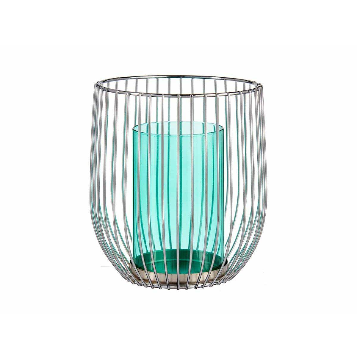Portavelas Gift Decor Azul Plateado Metal Vidrio 15 x 17 x 15 cm (8 Unidades)