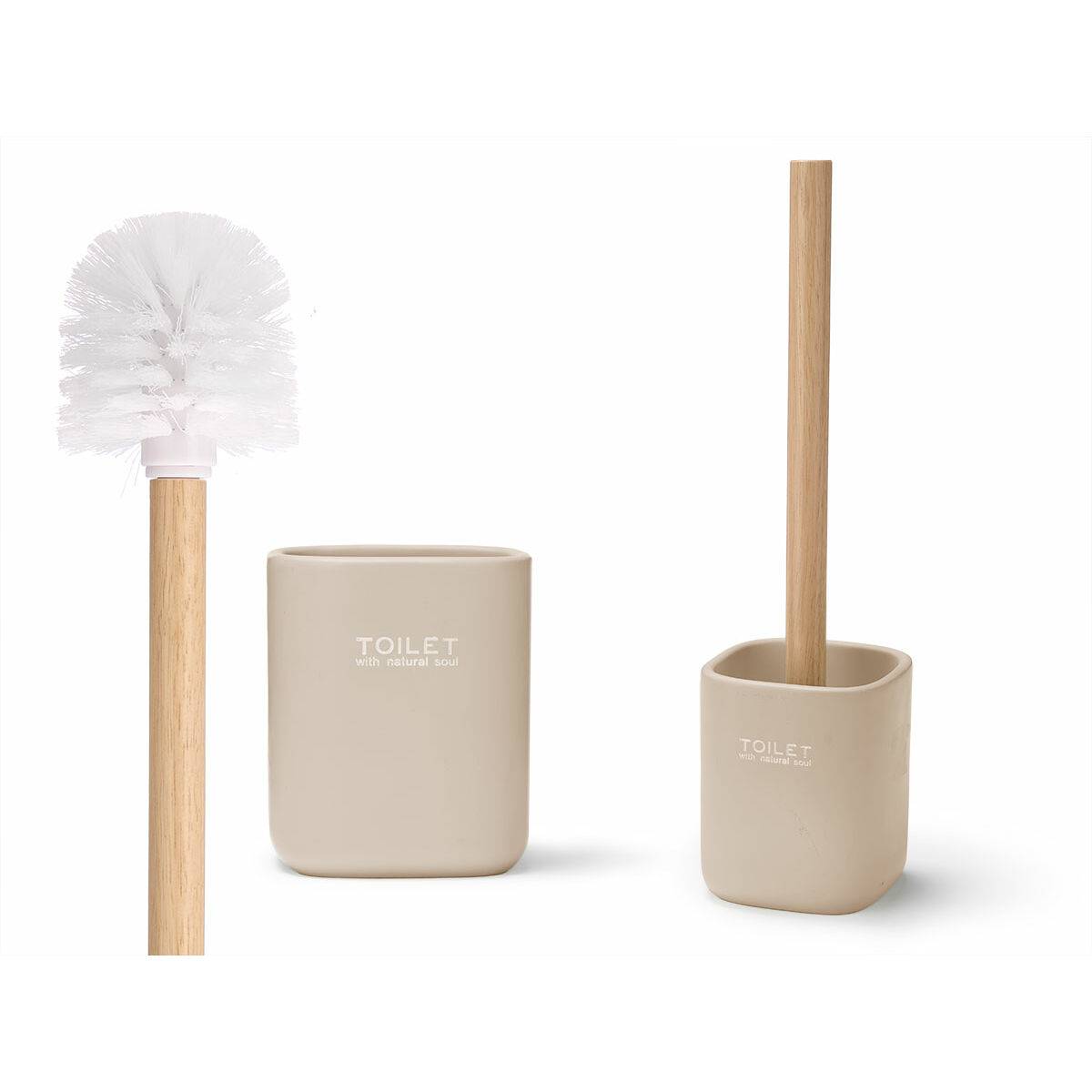 Escobilla para el Baño Berilo Blanco Beige Madera Poliresina 9,6 x 37 x 9,5 cm (6 Unidades)