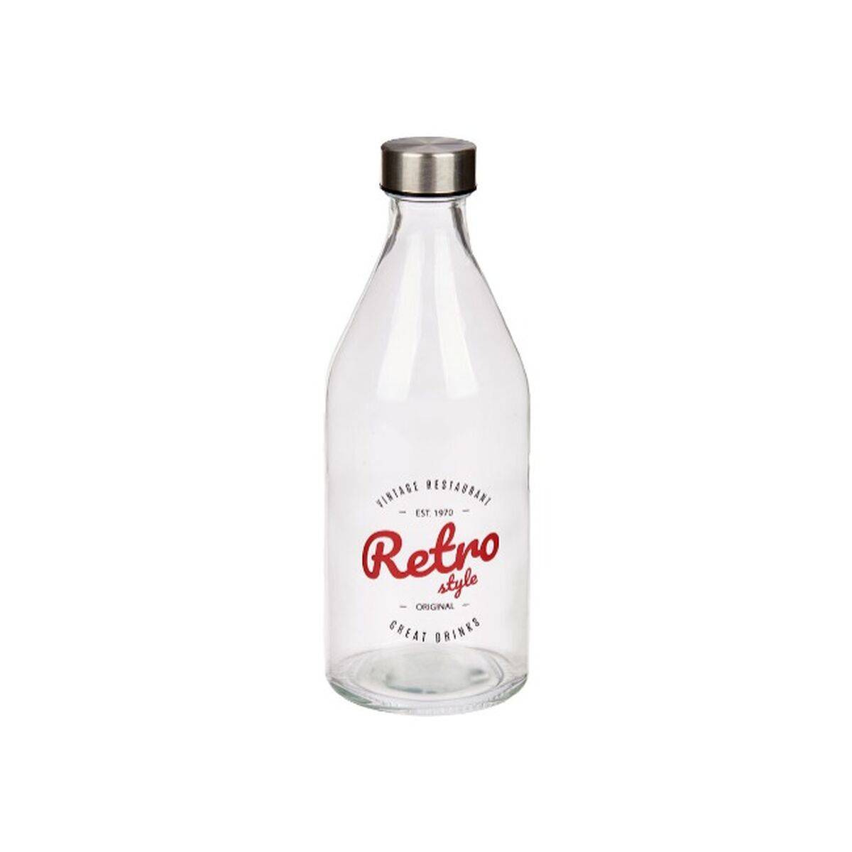 Botella de Cristal Vivalto Retro Transparente Plateado Vidrio Acero 1 L (6 Unidades)