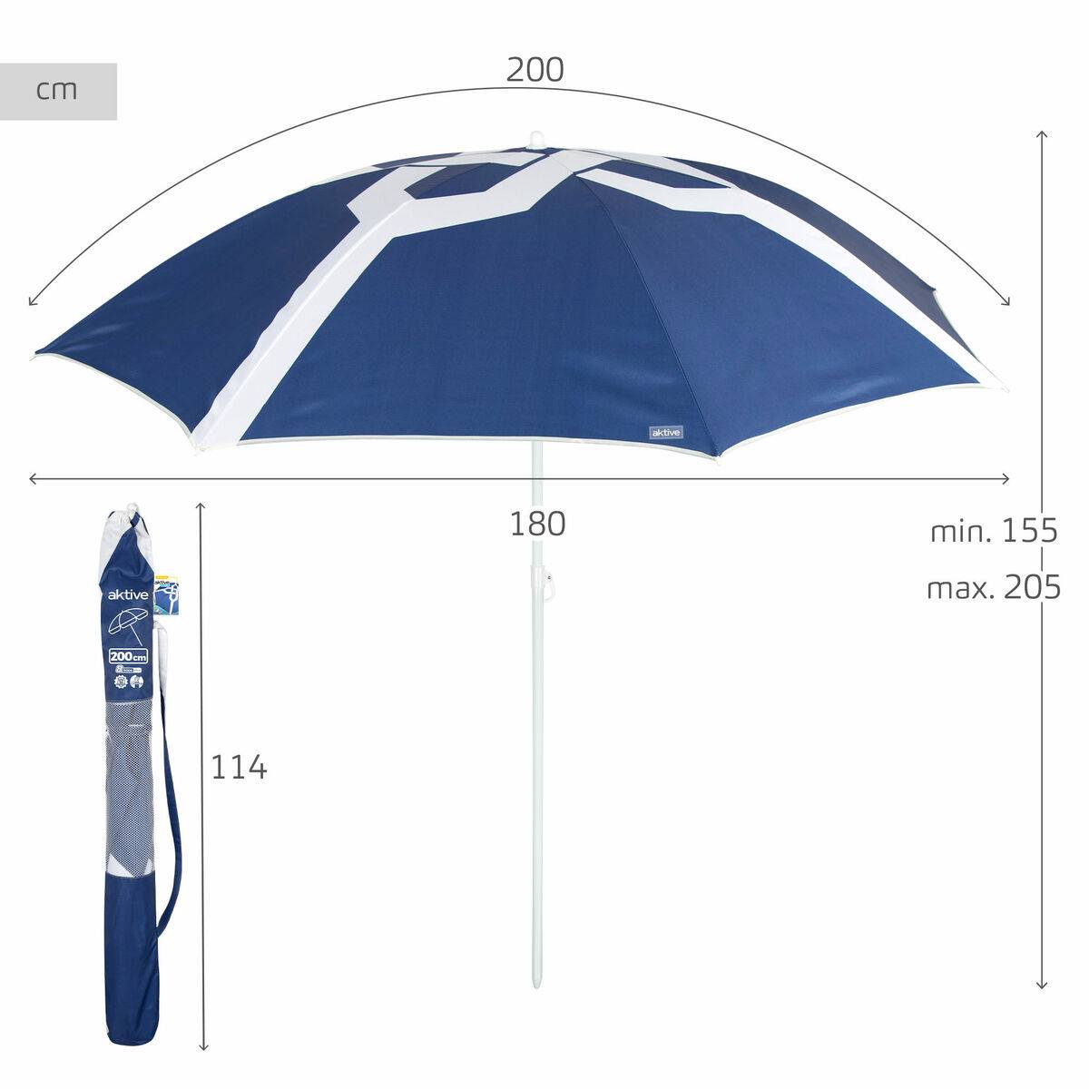 Sombrilla de playa Aktive 200 x 205 x 200 cm (6 Unidades)