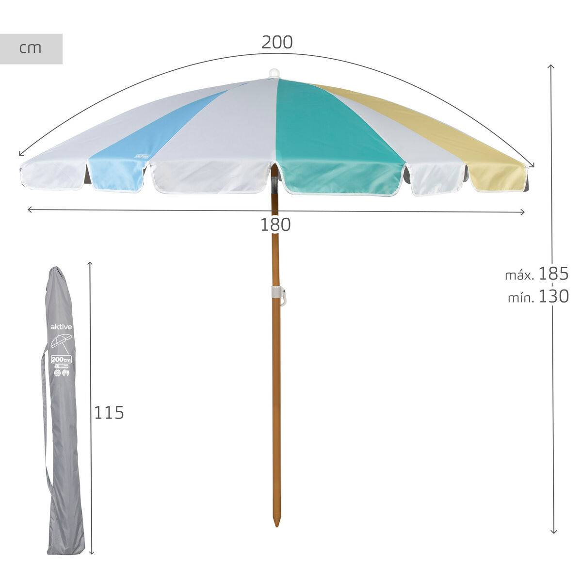Sombrilla de playa Aktive Ø 200 cm 20 x 185 x 20 cm (6 Unidades)