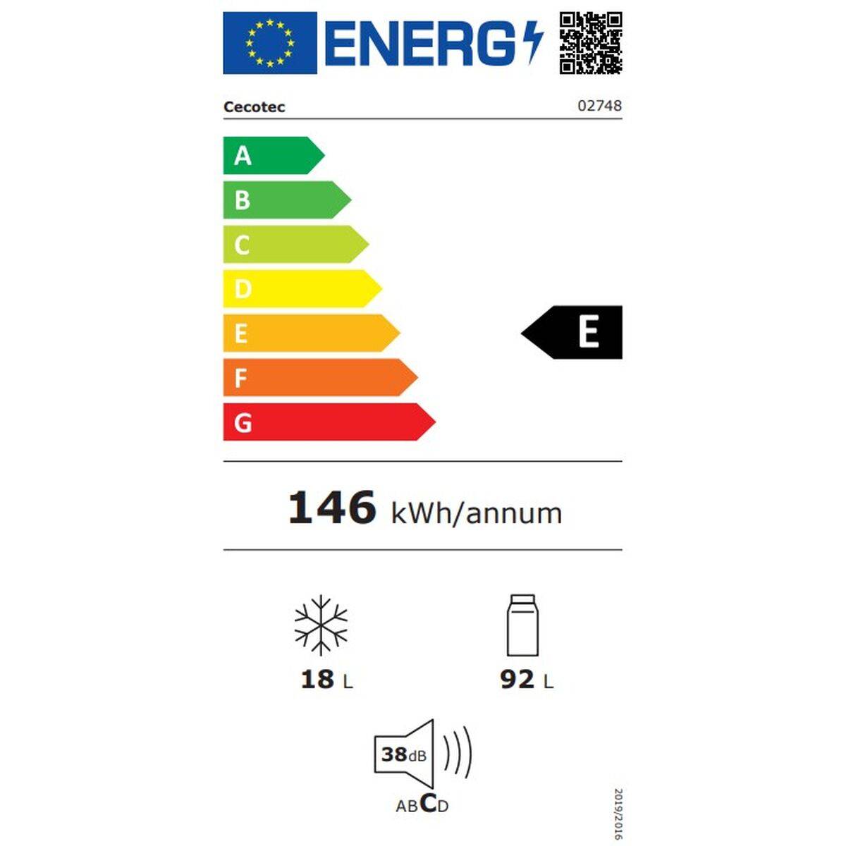 Cecotec Frigorífico independiente 110L Bolero CoolMarket TT Origin 2 puertas negro E