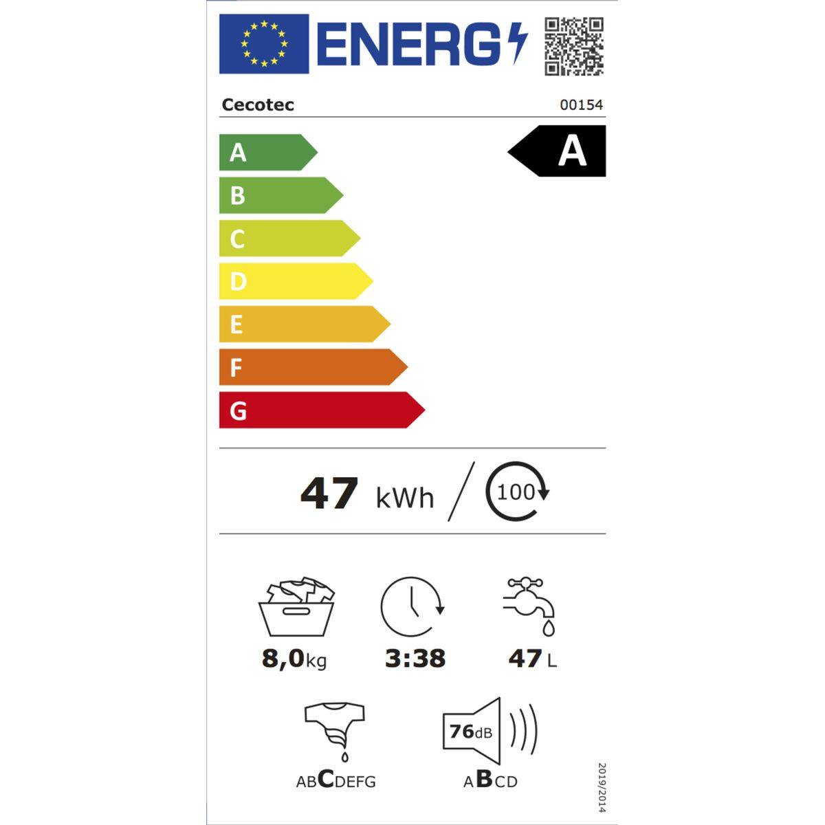 Lavadora Cecotec Bolero DressCode 8900 Inverter FullColor Ice Blue A 1400 rpm 8 kg