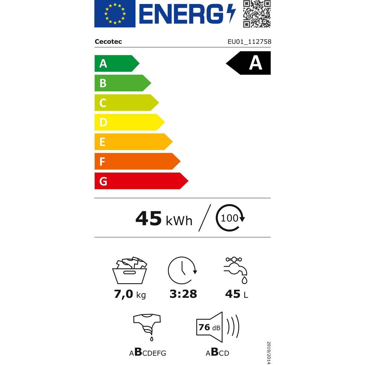 Cecotec Lavadora carga frontal 7 kg 1200 rpm A Inverter Bolero Dresscode 7411 16 programas