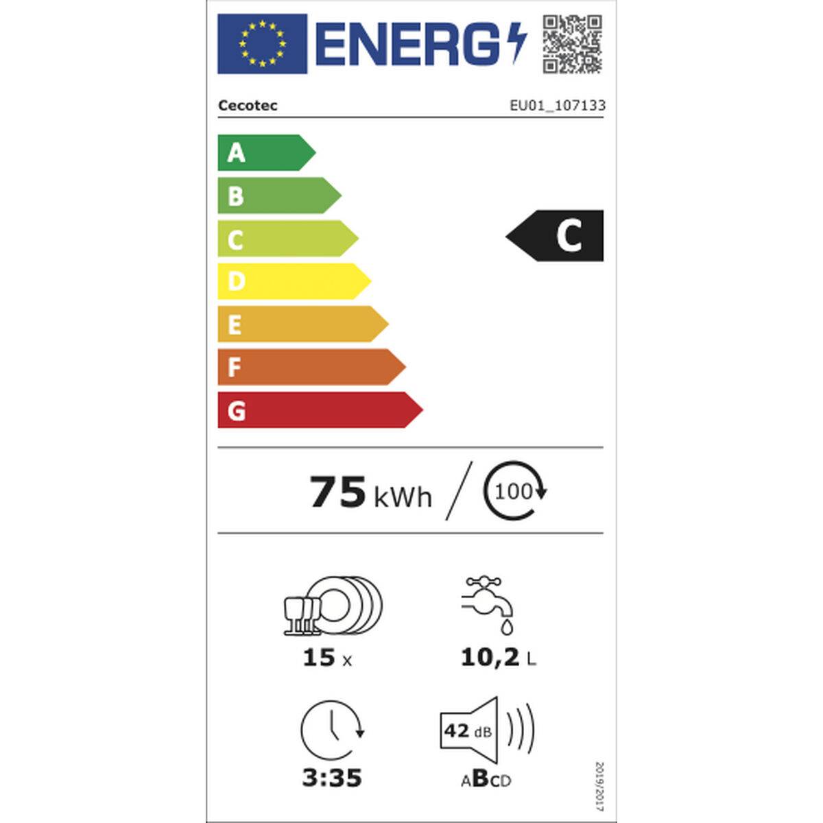 Cecotec Lavavajillas integrable 15 cubiertos 6620 Full-BI Blanco Clase C Motor Inverter