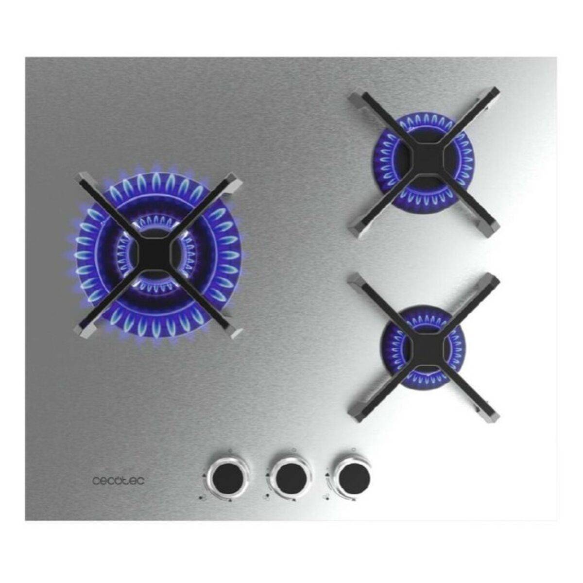 Cecotec Placa de Gas 3 Fuegos Bolero Squad G 3400S 6200W Acero Inox Wok Hierro Fundido