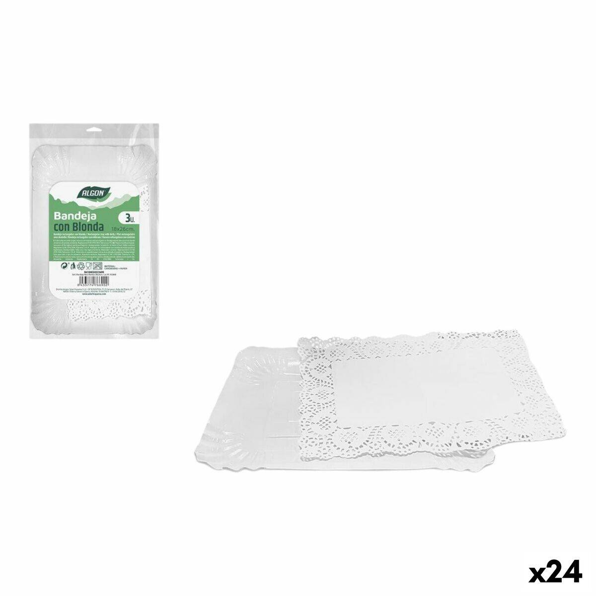 Bandeja de Aperitivos Algon Rectangular 18 x 26 cm 3 Piezas (24 Unidades)