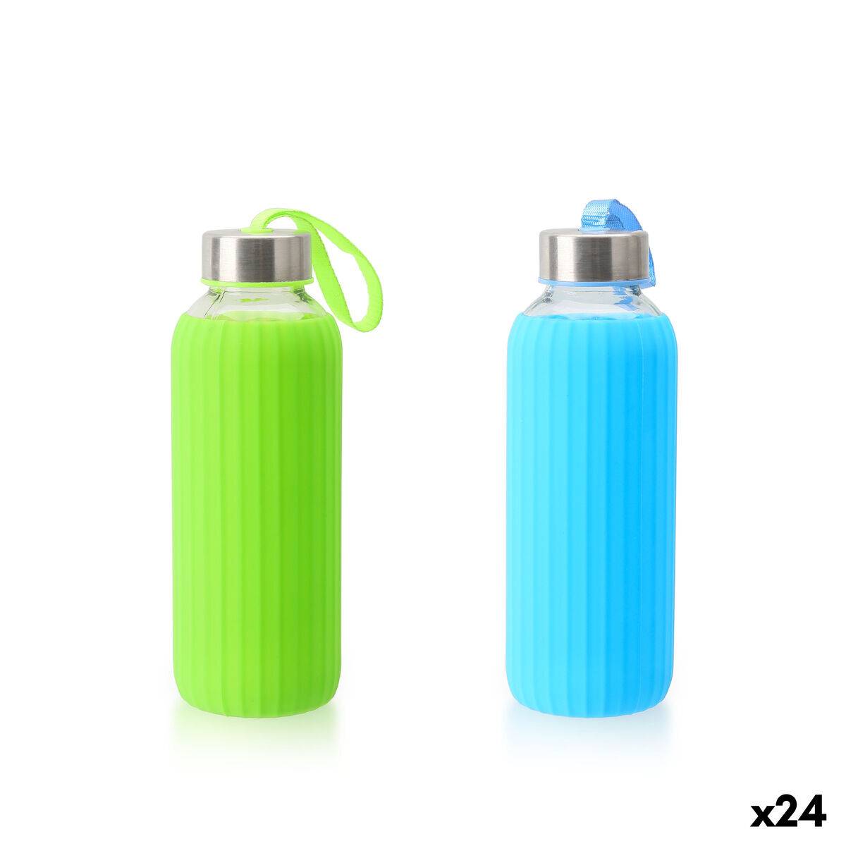 Botella de Agua Bewinner Vidrio Silicona 400 ml 7 x 7 x 19,8 cm (24 Unidades)