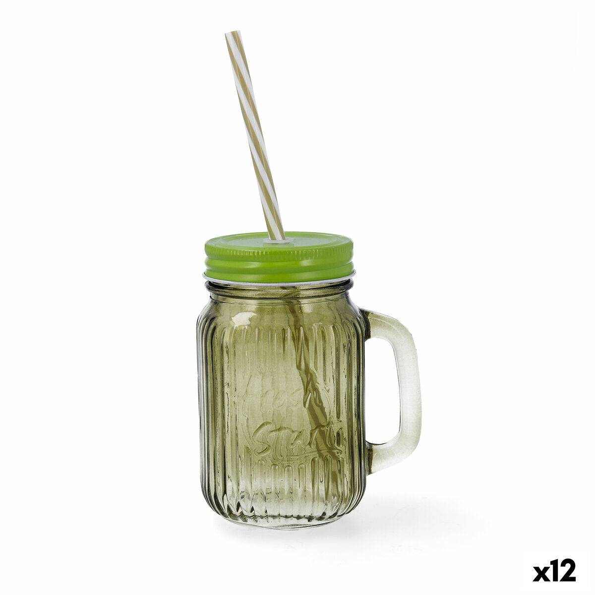 Jarra con Tapa y Pajita Quid Maison Verde Vidrio 450 ml (12 Unidades)