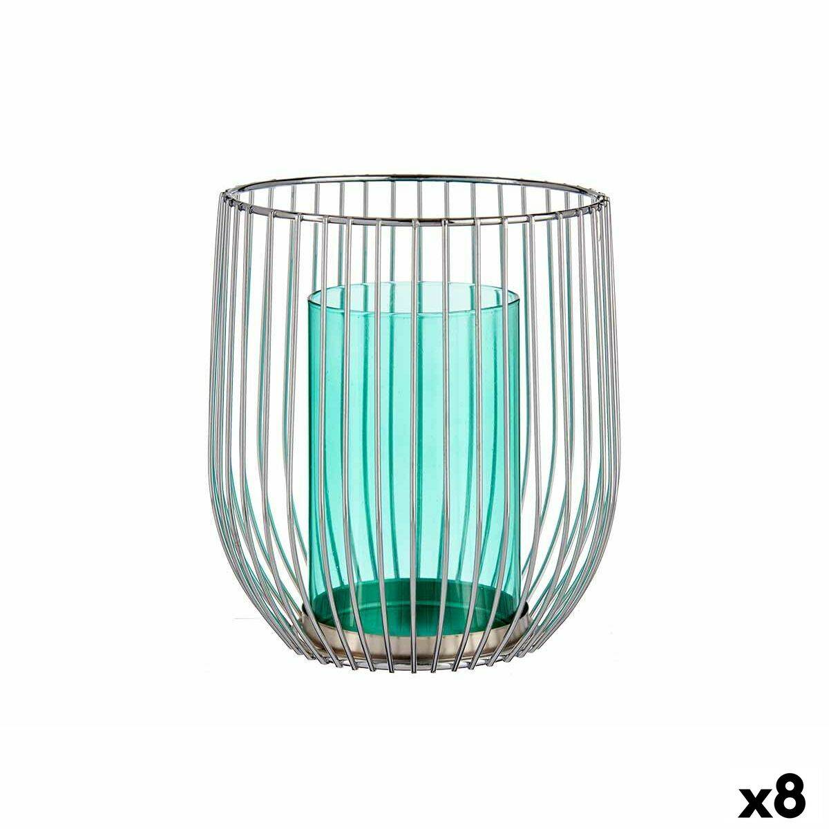 Portavelas Gift Decor Azul Plateado Metal Vidrio 15 x 17 x 15 cm (8 Unidades)