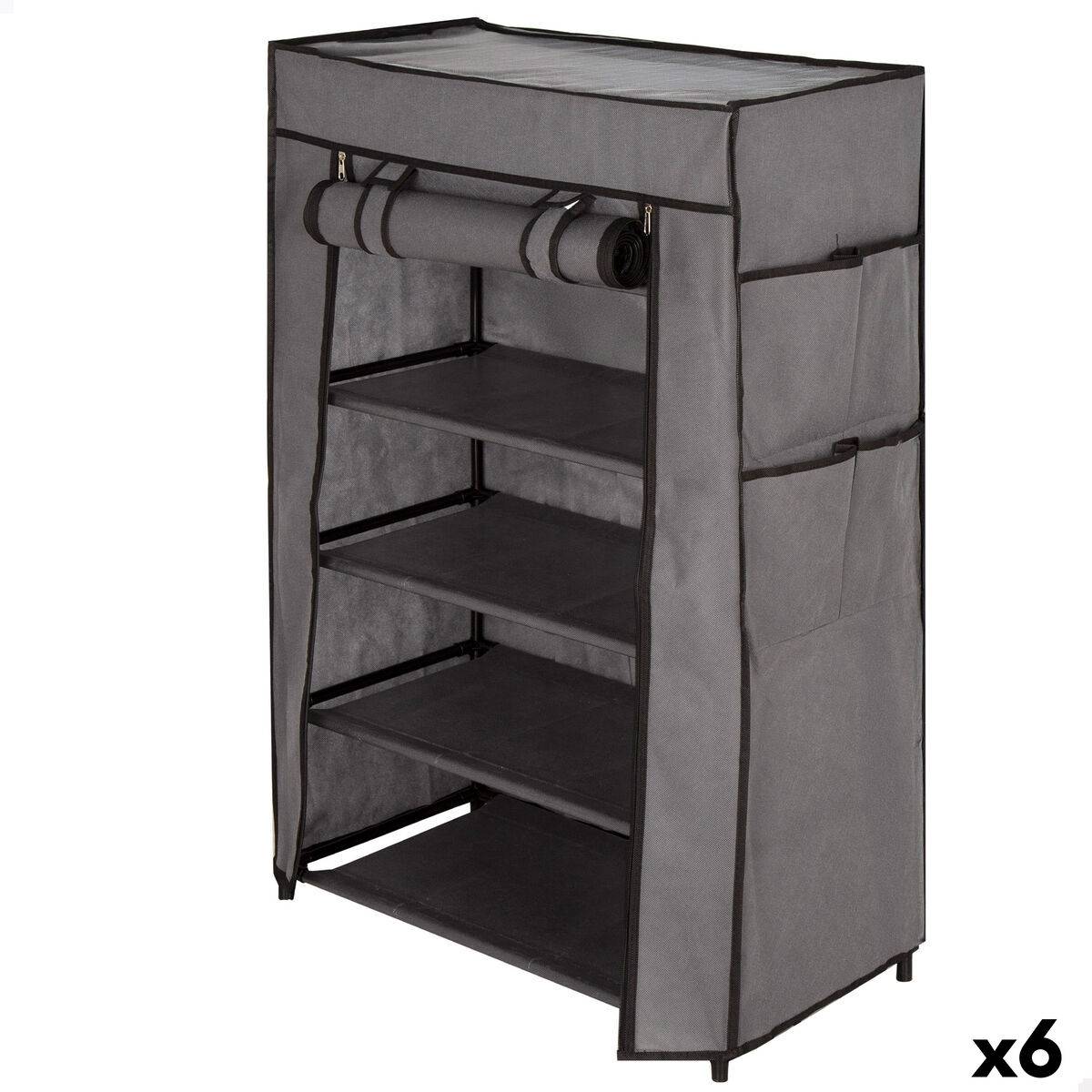 Zapatero Max Home Negro Gris Metal Textil 60 X 90 X 30 CM (6 Unidades)