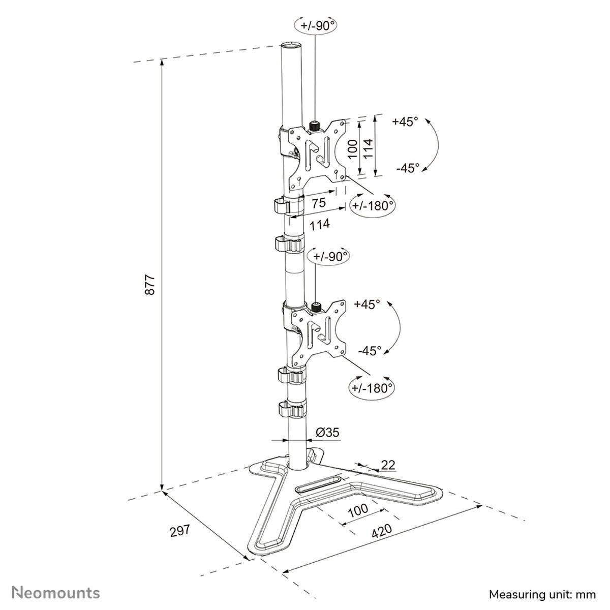 Soporte de Mesa para Pantalla Neomounts DS45-600BL2V 10" 32" 2