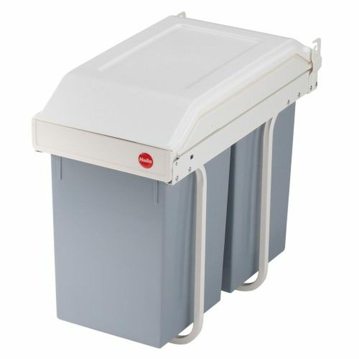 Cubo de basura Hailo Multi-Box duo L Blanco Gris Crema Acero Plástico 2 cajones 14 L Integrable (2 Unidades)