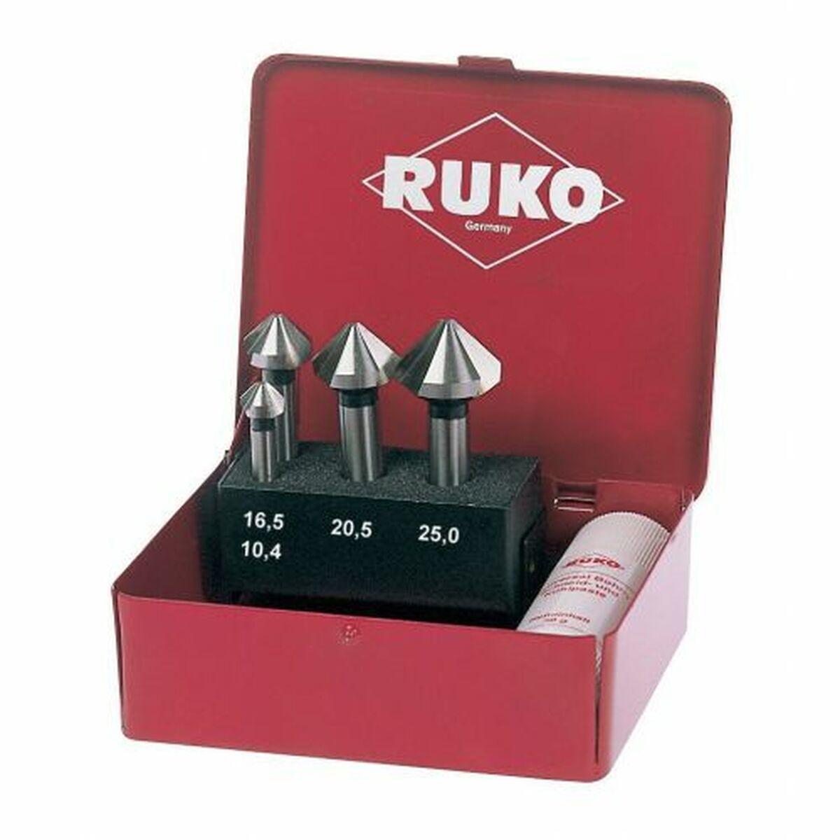 Juego de avellanadores RUKO Cónico Acero de alta velocidad (HSS) 4 Piezas