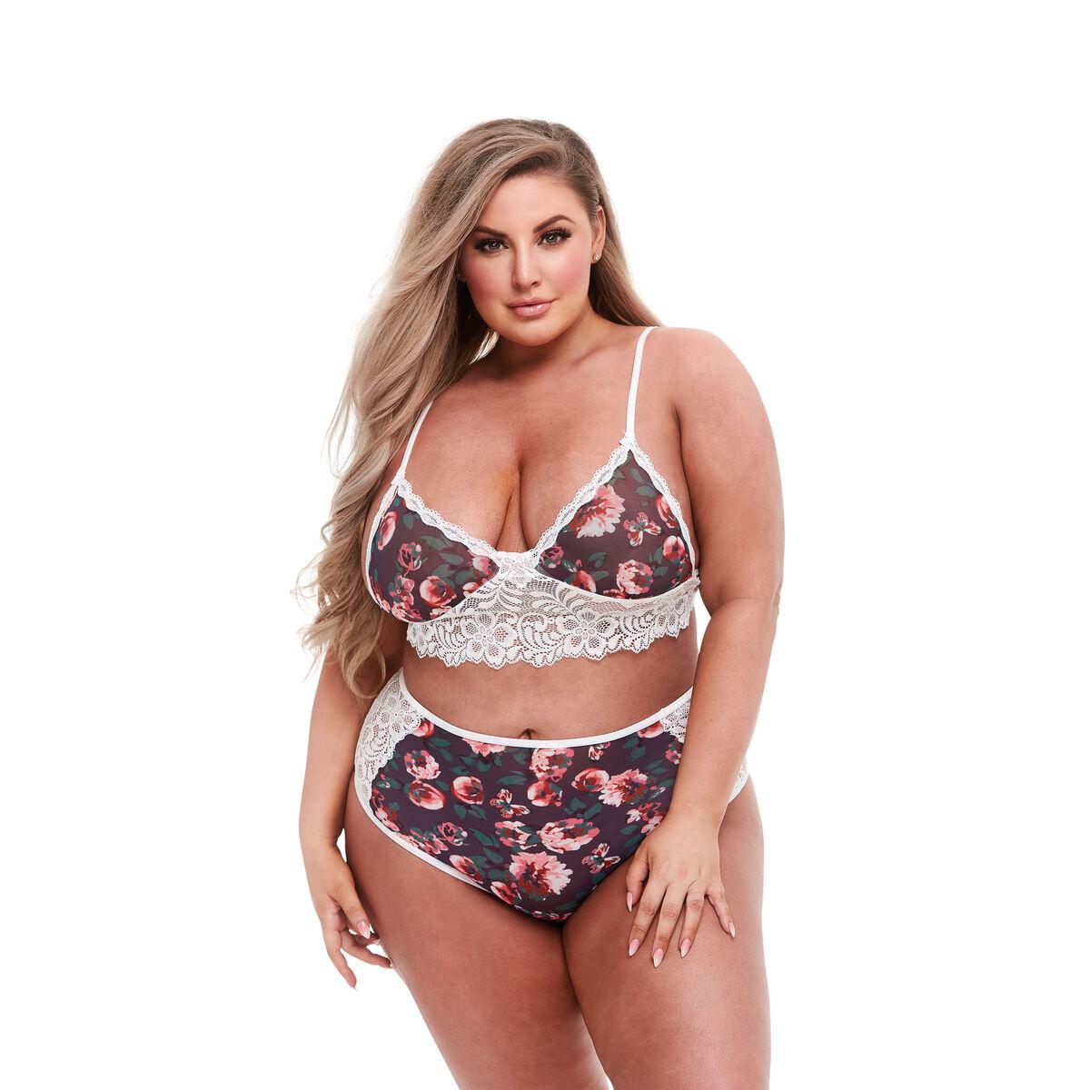 Conjunto de Lencería Baci Lingerie Floral & Lace Gris (XL)