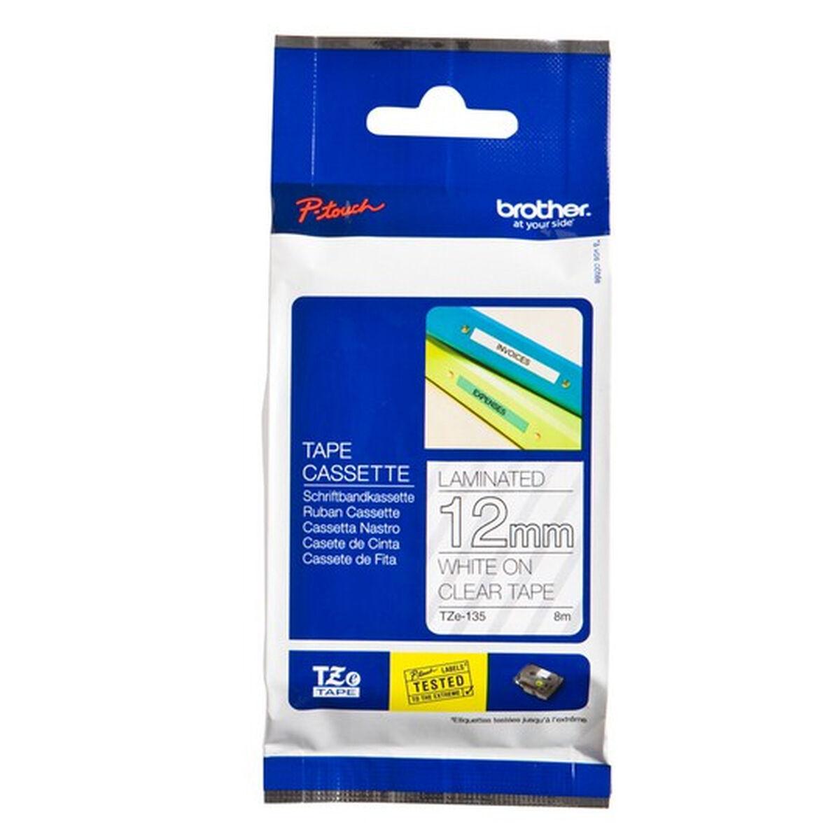 Cinta Laminada para Rotuladoras Brother TZE135 Blanco 12 mm x 8 m