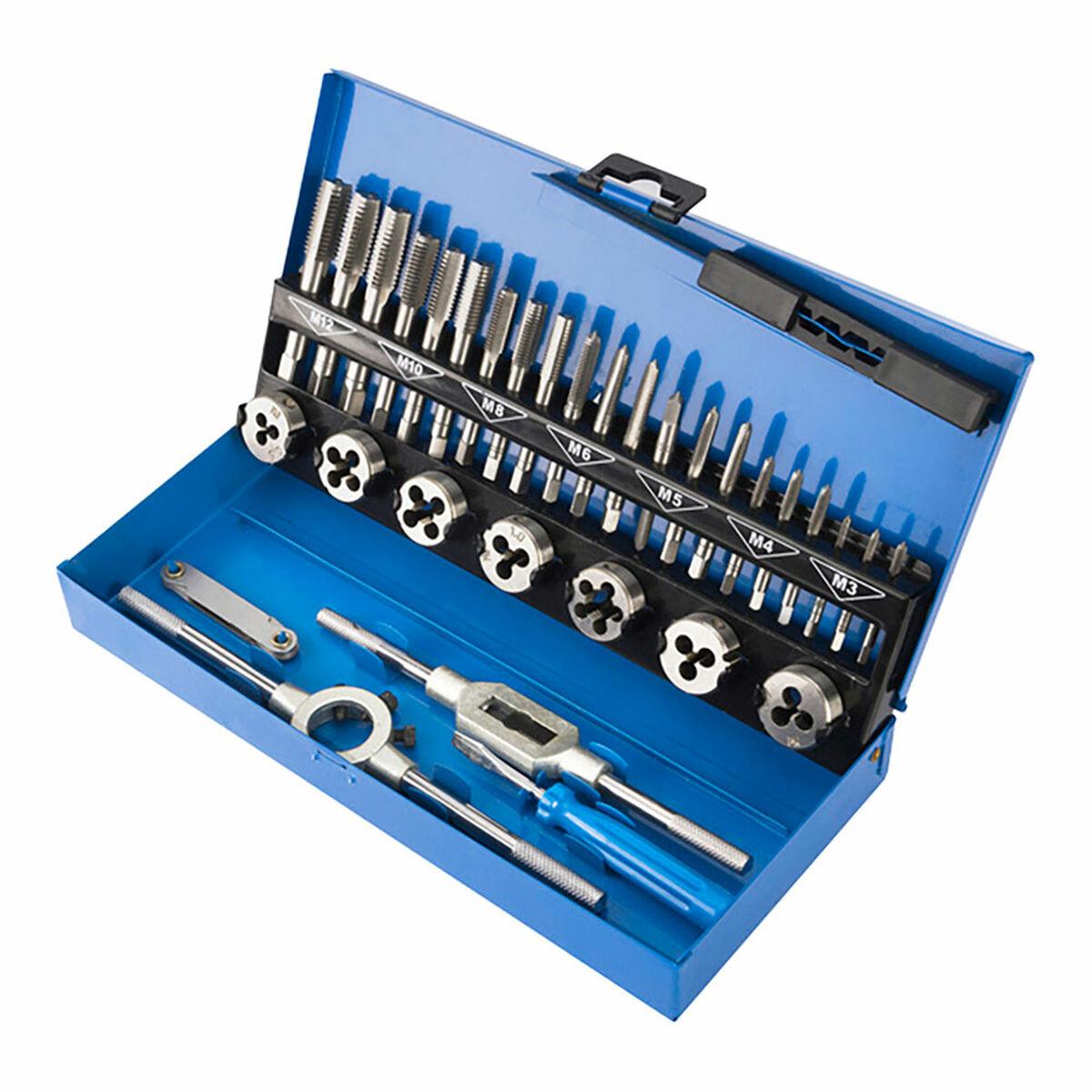 Juego de Machos y Terrajas para Roscar Workpro M3 x 0,5, M4 x 0,7, M5 x 0,8, M6 x 1,00, M7 x 1, M8 x 1,25, M10 x 1,5, M12 x 1,75