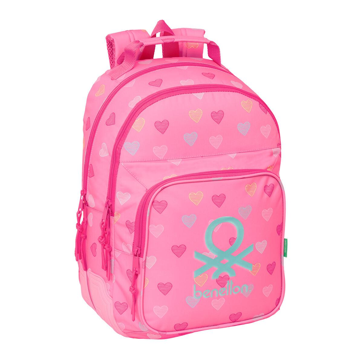 Mochila Escolar Benetton Heart Rosa 32 x 42 x 15 cm