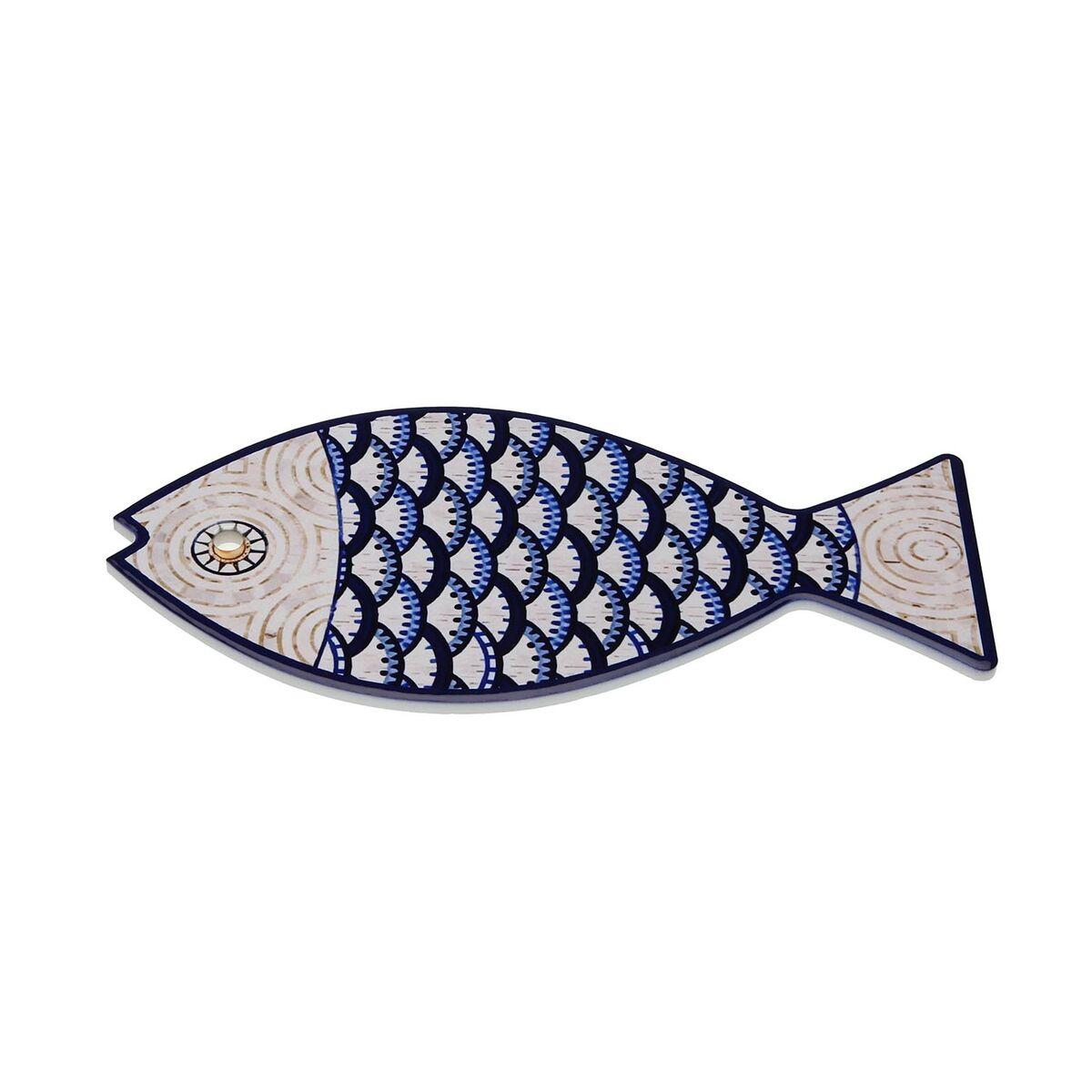Salvamantel Versa Azul Gris Corcho Cerámica Pez 14 x 0,7 x 20 cm