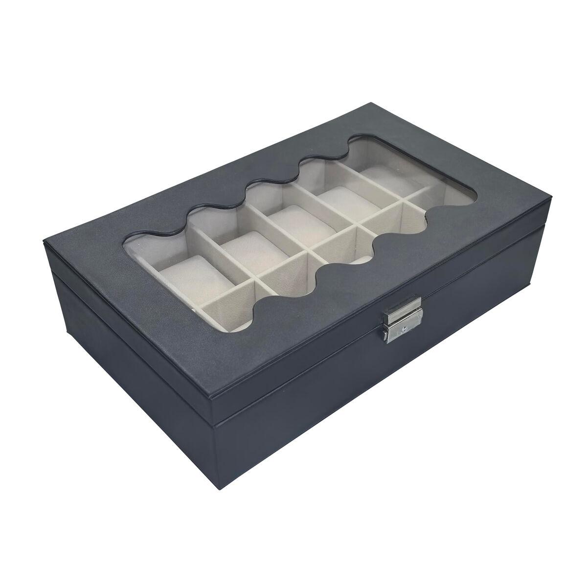 Caja para Relojes Versa Negro Poliuretano Papel Espejo Madera MDF 20 x 8,5 x 32,5 cm