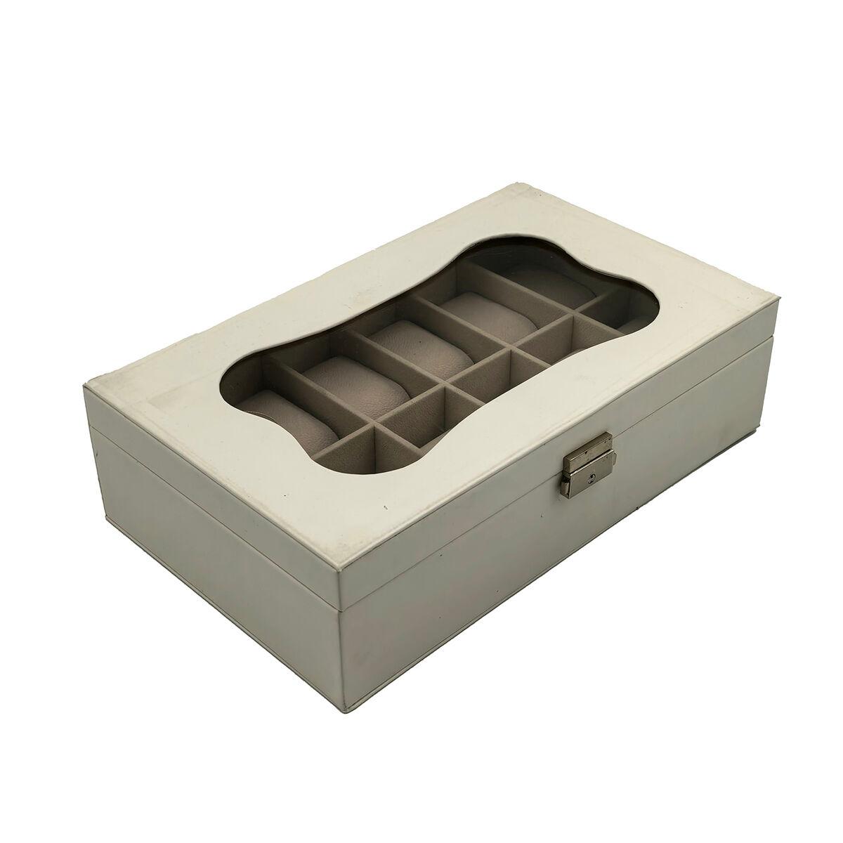 Caja para Relojes Versa Blanco Poliuretano Papel Espejo Madera MDF 20 x 8,5 x 32,5 cm