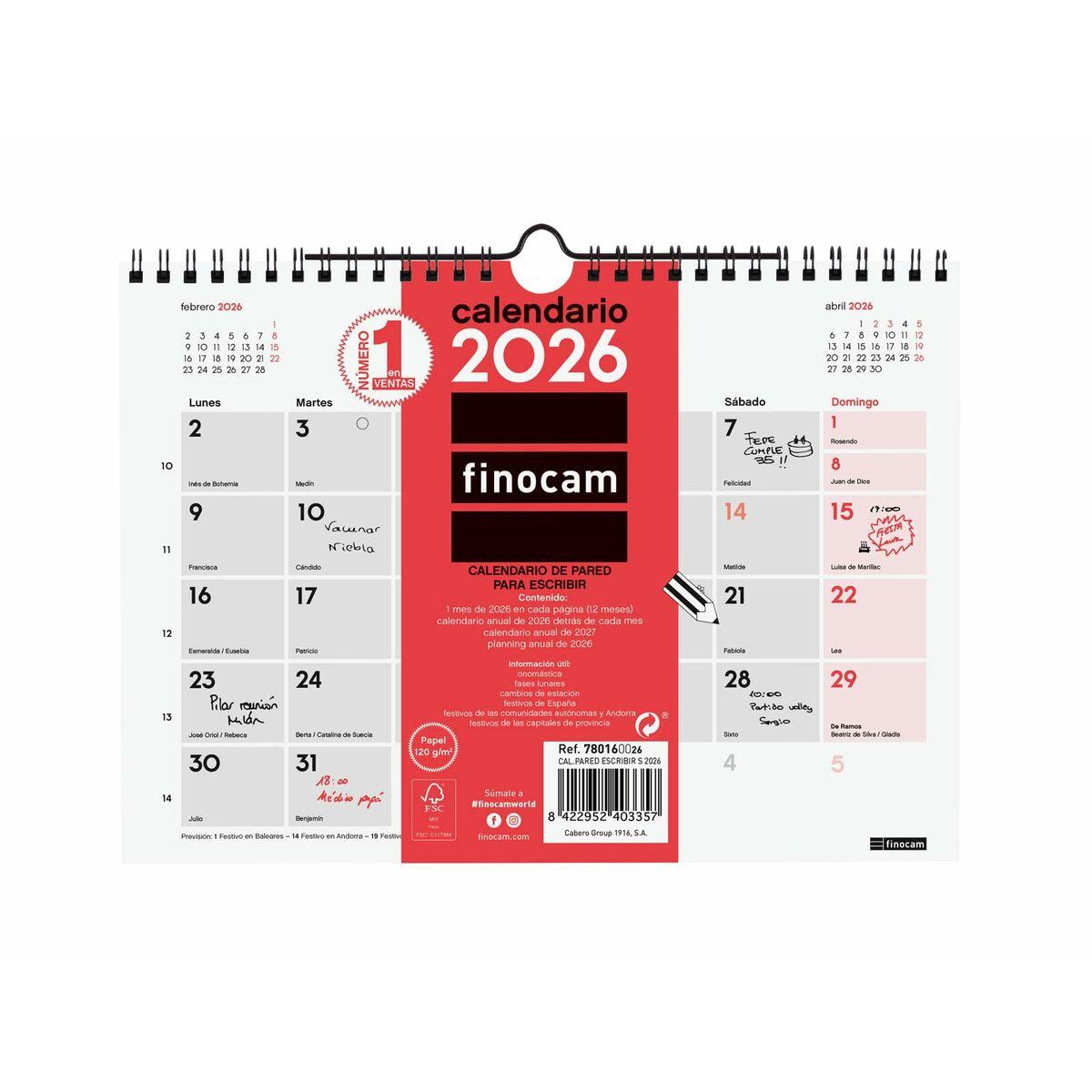 Calendario de pared Finocam Papel 21 x 15 cm